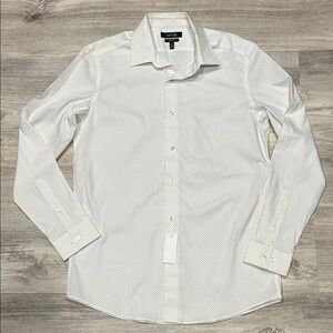 Men's White with Blue Dots Apt. 9 Premier Flex Slim Fit Button Down Dress Shirt